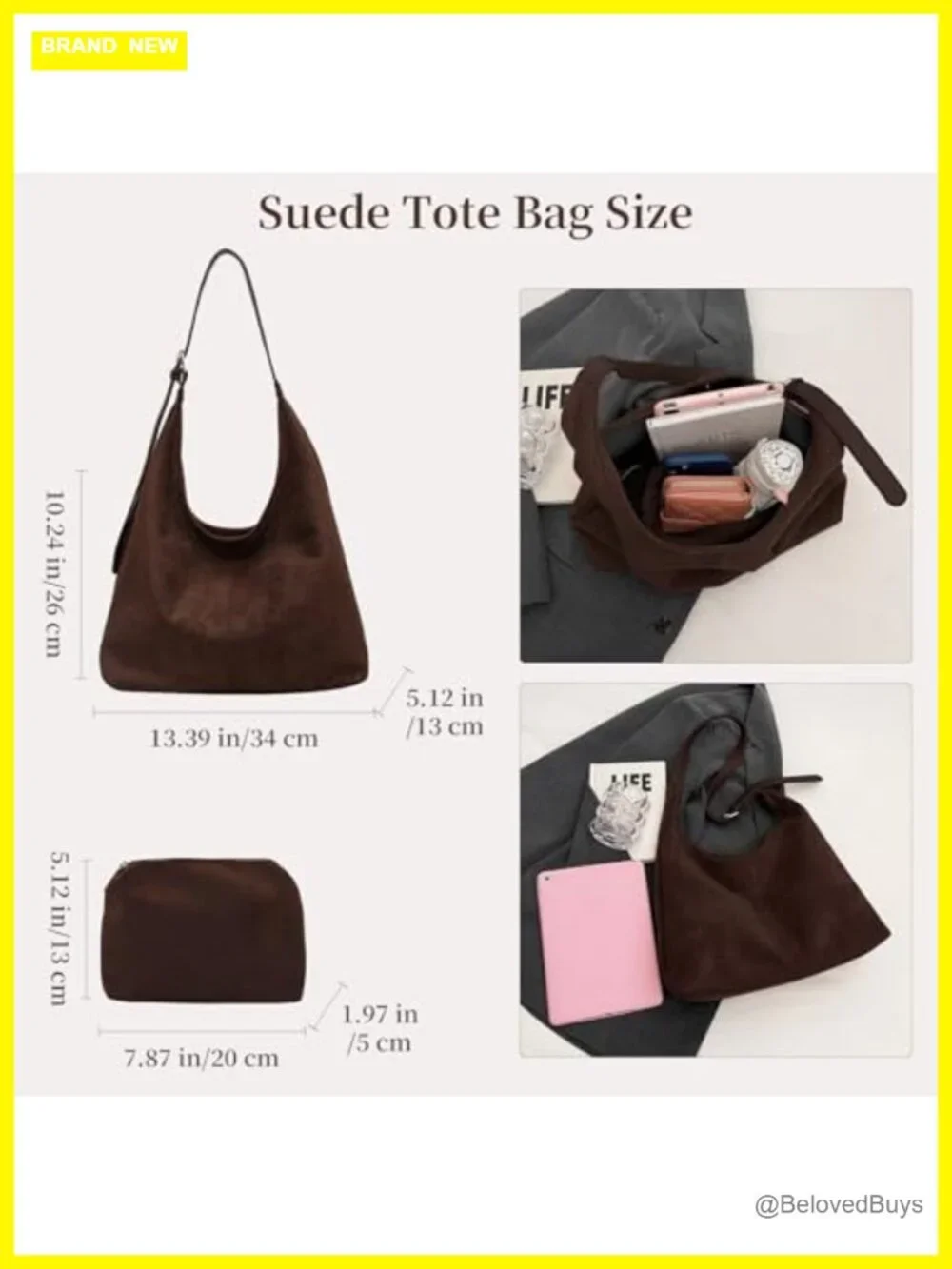 Suede Hobo Tote Bag Adjustable Shoulder Strap Large Capacity